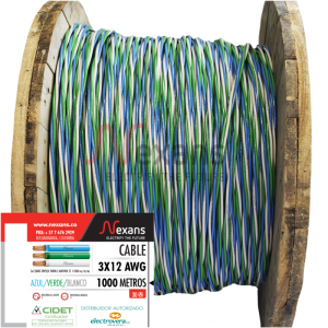 CABLE CU TRENZADO LIBRE HALOGENO BLANCO-VERDE-AZUL  3 X 12