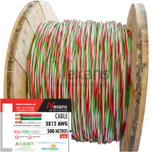 CABLE CU TRENZADO LIBRE HALOGENO BLANCO-ROJO-VERDE  3 X 12
